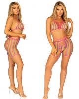 81658 Leg Avenue Rainbow net bikini top lace up