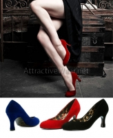 BP304-Nora Bettie Page Shoes, 3 Inch Heels Suede Pump Close Toe