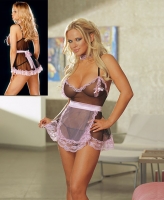 3775 Dreamgirl Costume, Parisian Maid, Sheer open cup babydoll with m