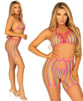 81658 Leg Avenue Rainbow net bikini top lace up