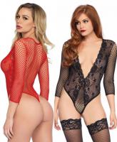 89220 Leg Avenue deep-V lace and net teddy