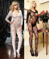 8045 Leg Avenue Bodystockings,  long sleeved v neck bow lace body