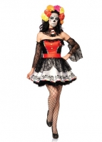 85002 Leg Avenue Costume, Sugar Skull Beauty, rainbow trimmed satin a