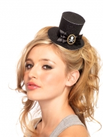 A1068 Leg Avenue Hat, skull cameo glitter clip-on petite top hat.