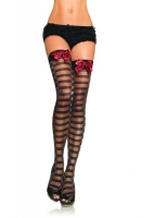 6551 Leg Avenue Stockings, Lurex striped sheer thigh highs with glitt