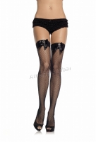 9087 Leg Avenue Stockings,  black fishnet thigh highs with satin