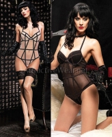 86502 Leg Avenue Bodysuits, Mesh halter underwire teddy with vintage